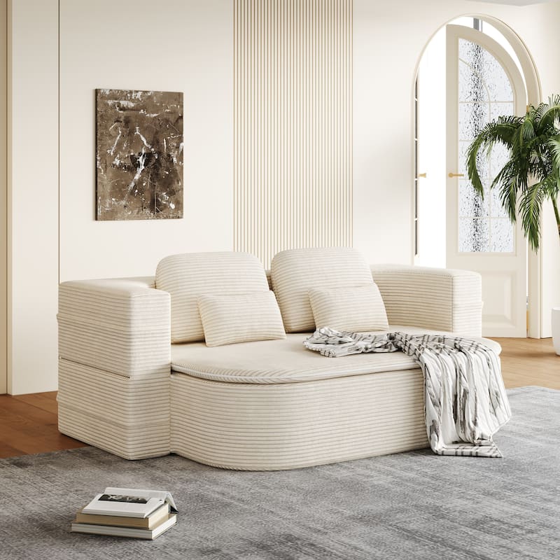 GDFStudio - Lysander Corduroy Foldable Sleeper Sofa Bed with Multi Functional Blanket