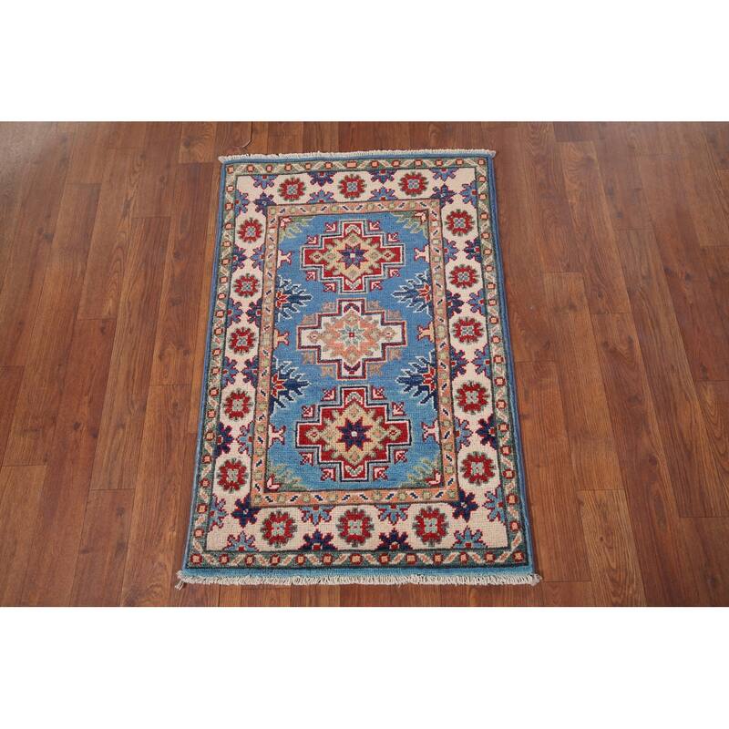 Blue Kazak Accent Rug Handmade Oriental Traditional Wool Carpet - 2'0" x 3'0"