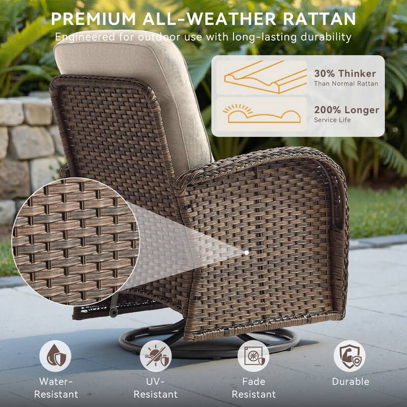 Pocassy Outdoor 8-Piece Sofa Swivel Chair Table with Ottoman