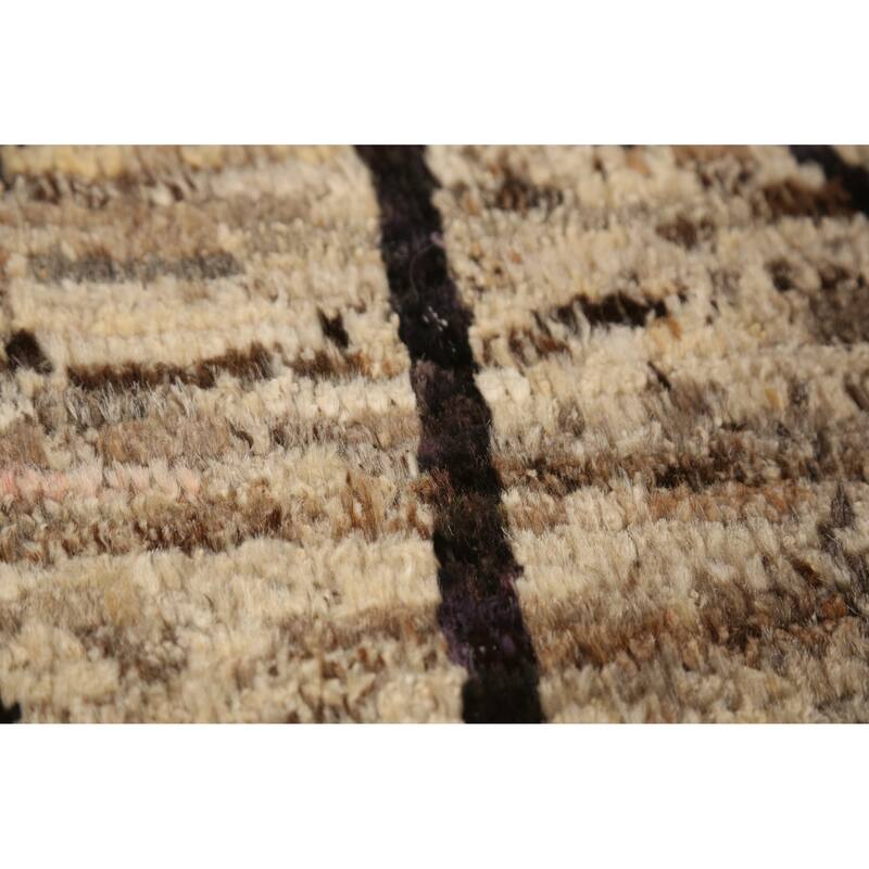 Geometric / Modern Moroccan Oriental Rug Handmade Beige Wool Carpet - 6'1" x 7'7"