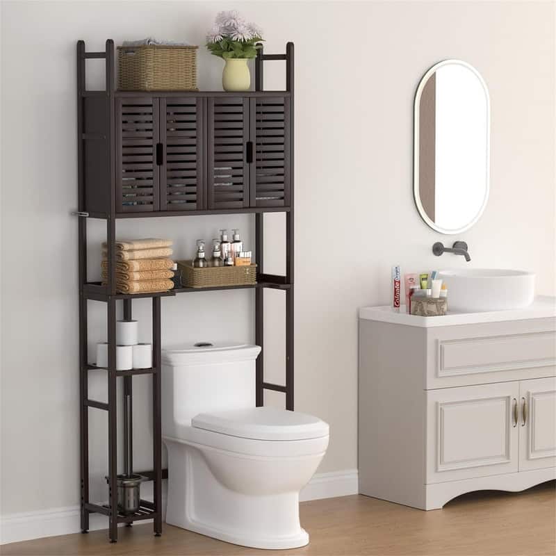 Over The Toilet Storage - 9.06"D x 31.1"W x 70.47"H - Brown