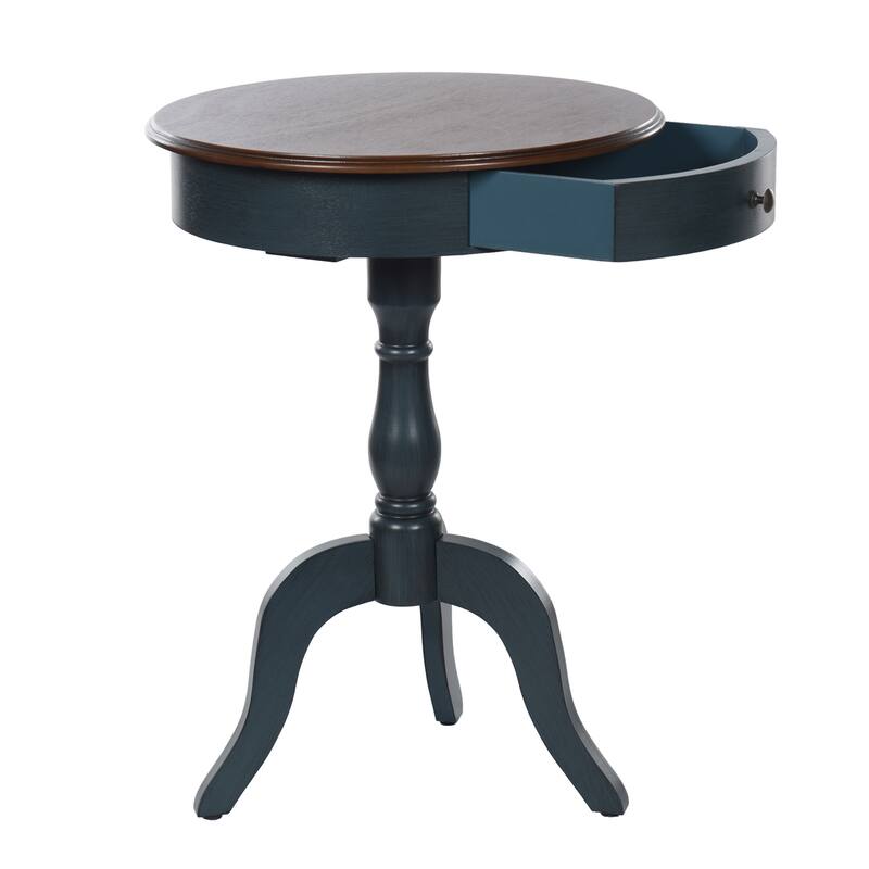 StyleCraft Savannah Round Pedestal Side Table - Midnight Blue & Brown