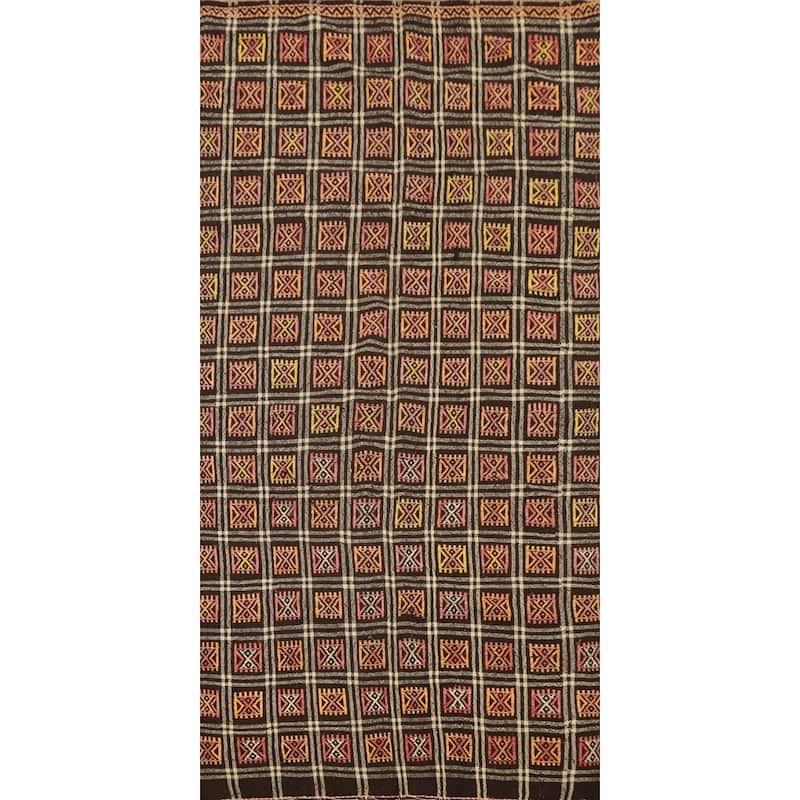 Hand Woven Oriental 100% Wool Carpet Southwestern Tribal Multi-Colored Kilim Runner Rug - 9' 1'' X 4' 2''