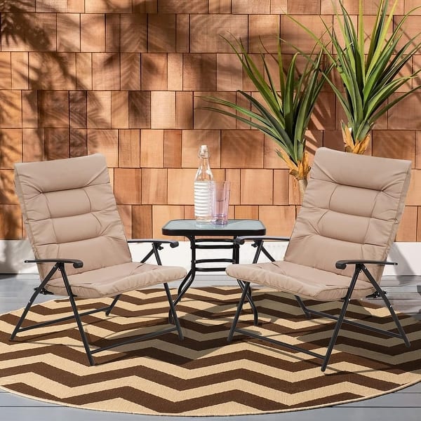 slide 2 of 8, SUNCROWN 3 Piece Outdoor Patio Padded Folding Chairs Bistro Set Khaki