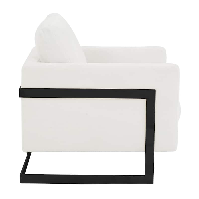 LeisureMod Lincoln Upholstered Accent Armchair with Black Steel Base