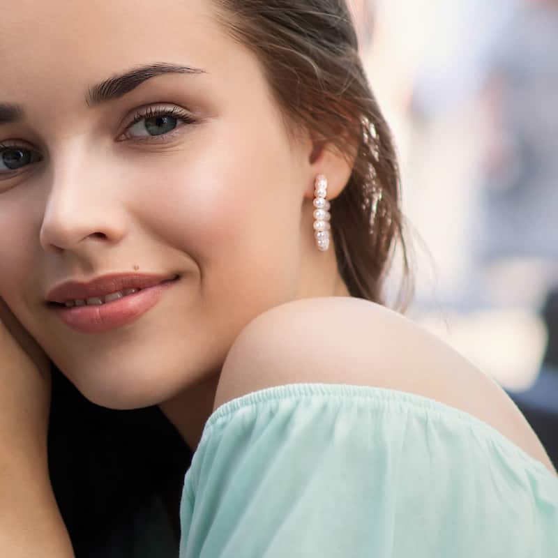 Miadora 5-5.5mm Cultured Freshwater Pearl Hoop Earrings in Sterling Silver