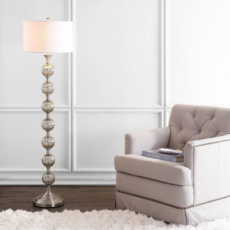 February 60.5" Glass/Metal LED Floor Lamp, Mercury Silver by JONATHAN Y - 60.5" H x 16" W x 16" D