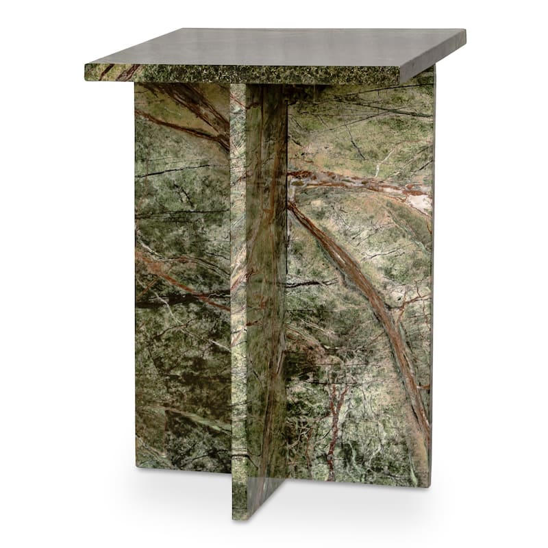 NADAAL STUDIOS Indra Accent Table, Square Rosso Levanto Marble, Indoor & Outdoor Use, Red