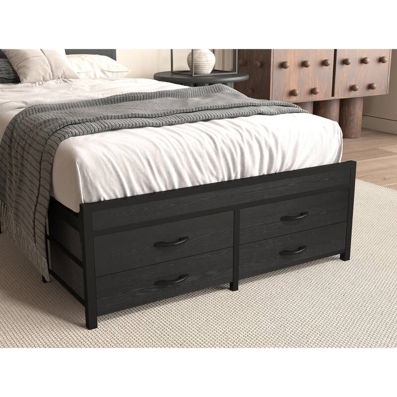 Twin Size Storage Bed with LED Lights, Charging Station & 4 Drawers