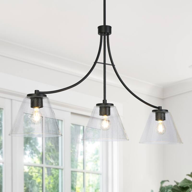 Modern Farmhouse 3-Light Black Chandelier Clear Glass Light for Kitchen Island Dining Room - L 42.1" x W 9.4" x H 23.6"