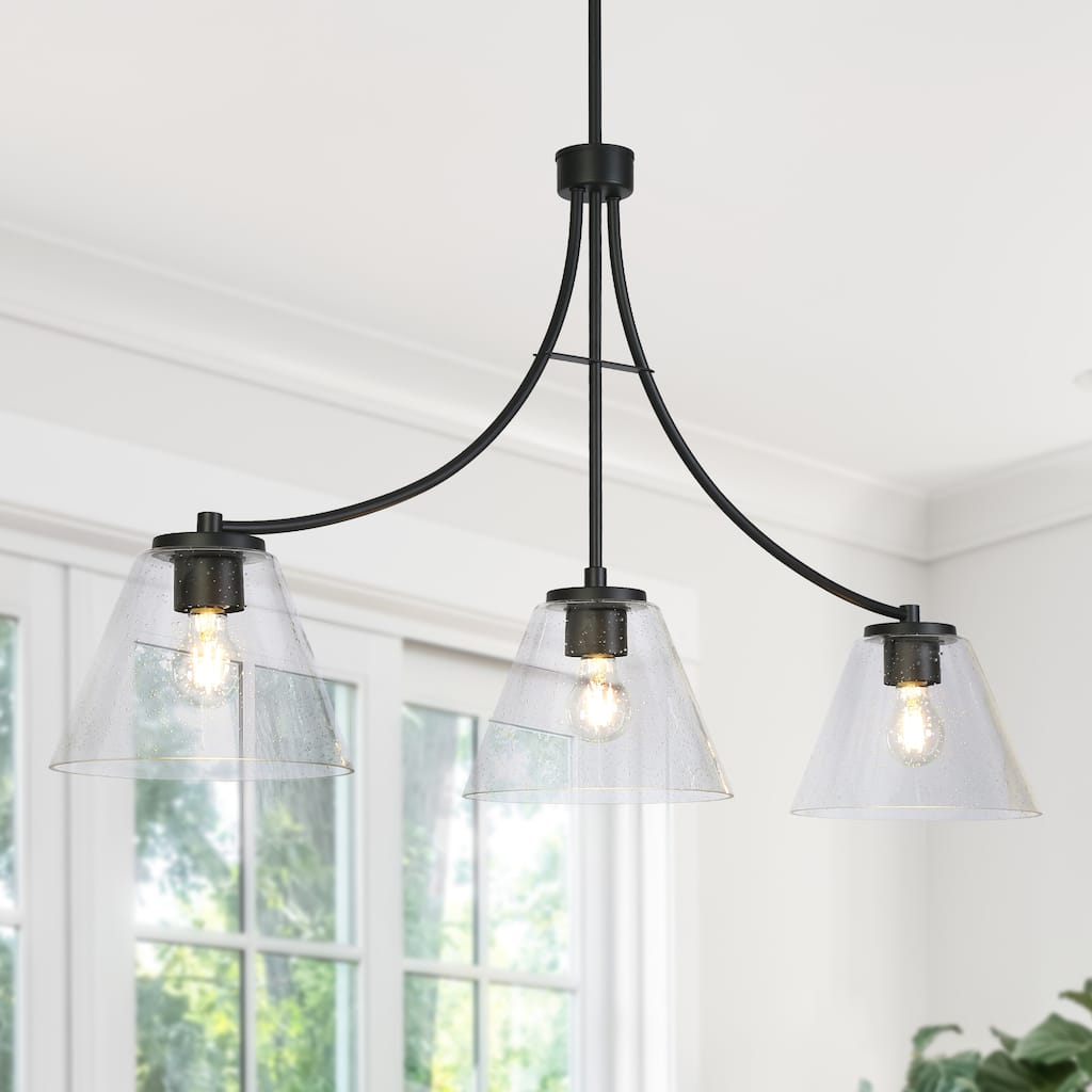 Modern Farmhouse 3-Light Black Chandelier Clear Glass Light for Kitchen Island Dining Room - L 42.1" x W 9.4" x H 23.6"
