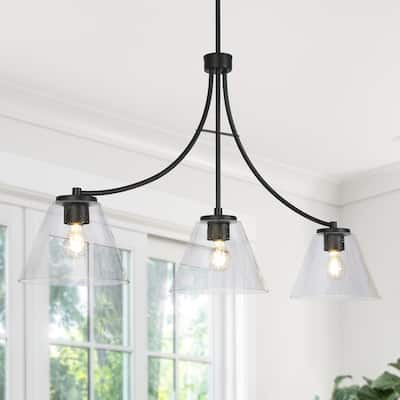 Modern Industrial 3-Light Black Glass Chandelier Island Lights for Kitchen Island - L 42.1" x W 9.4" x H 23.6"