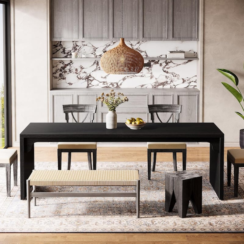 78-Inch Wood Modern Rectangular Dining Room Table, Long Kitchen Dining Table, Brown