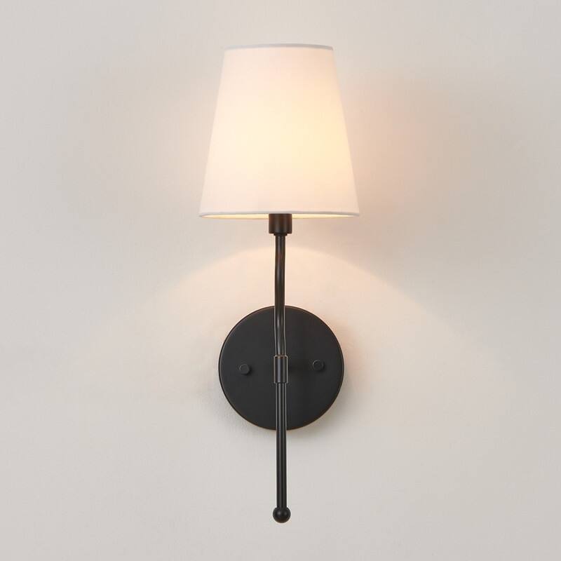 KAWOTI 17.5" Painted Black Wall Sconce with White Fabric Shade - W6" x H17.5"（Set of 2）