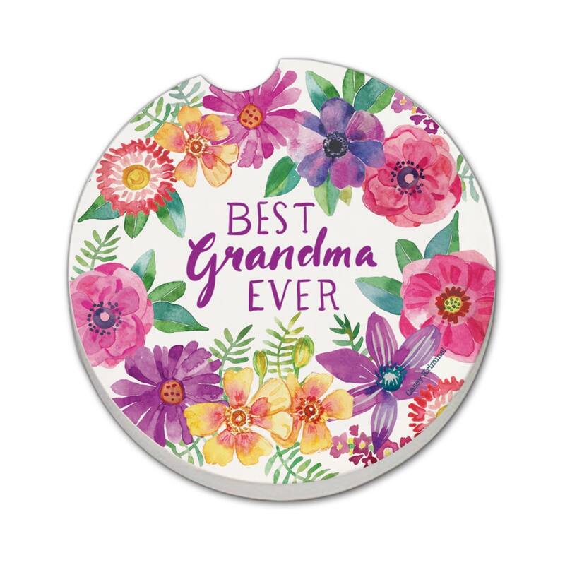 Best Grandma 2 Pack Absorbent Stone Coaster for Vehicle Cup Holder 2.6” Diameter Manufactured in The USA - Multi