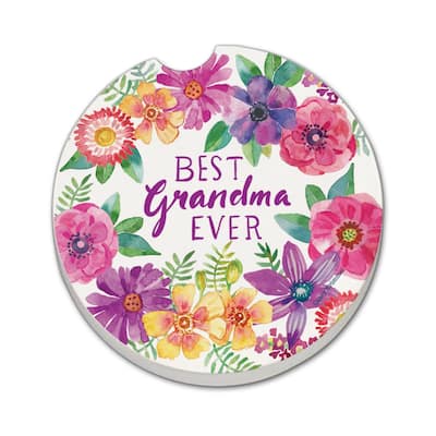 Best Grandma 2 Pack Absorbent Stone Coaster for Vehicle Cup Holder 2.6” Diameter Manufactured in The USA
