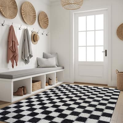 Block Shag Rug - Great for Living Room, Bedroom, or Entryway - Medium Pile, Easy to Clean - Anthracite Dark Gray