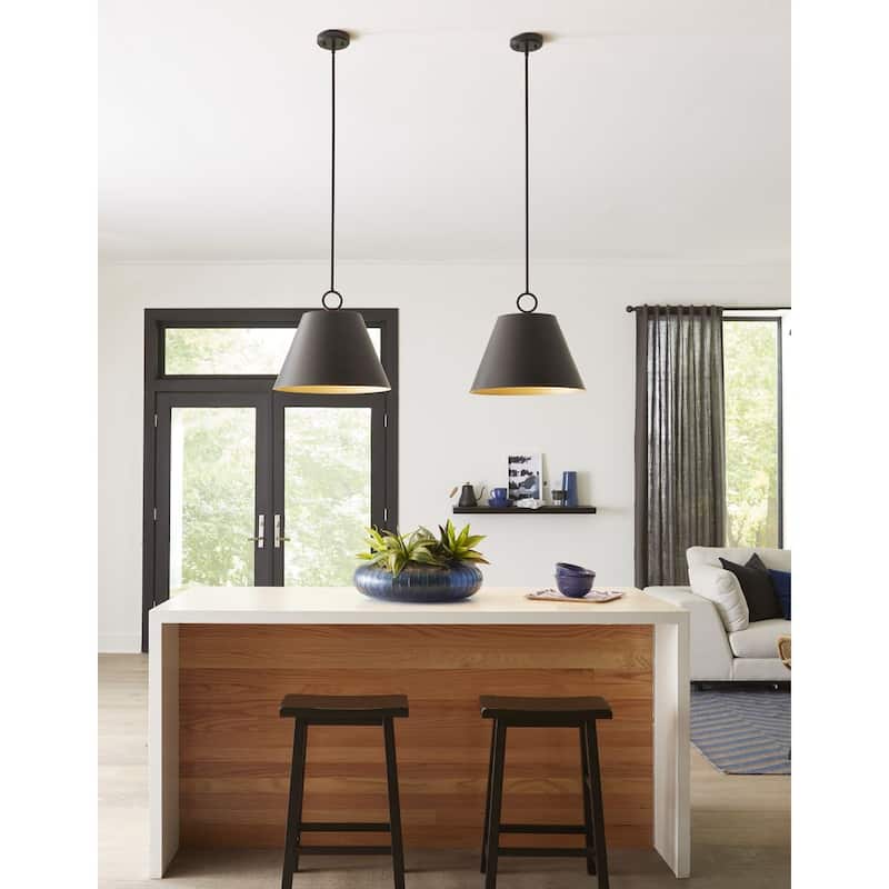 Parkhurst Collection Three-Light New Traditional Matte Black Metal Glass Pendant Light - 17.87 in x 17.87 in x 15.25 in
