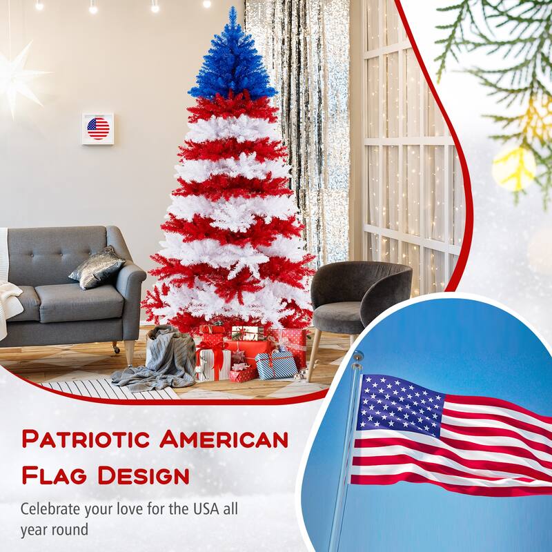 Costway 7.5 FT Patriotic Pre-Lit Artificial Christmas Tree with 1341 - See Details