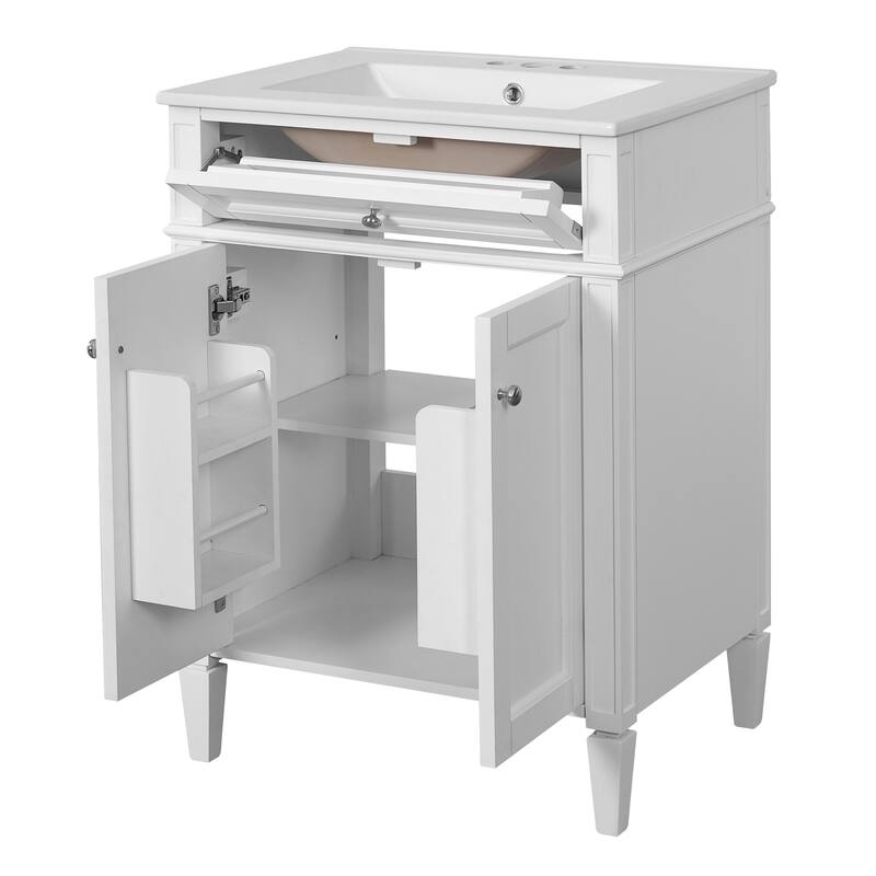 24" Bathroom Vanity with 2 Doors and Tip-Out Drawer, Bathroom Storage Cabinet with Sink, Soft-Closing Doors with Organizers