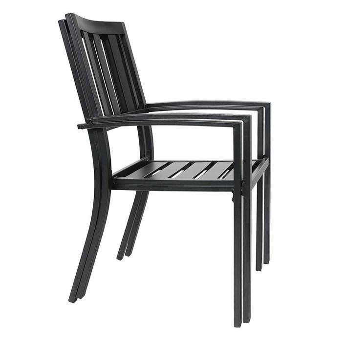 MAISON ARTS 6 Piece Black Metal Outdoor Furniture Patio Steel Frame Slat Seat Dining Arm Chairs - TypeA