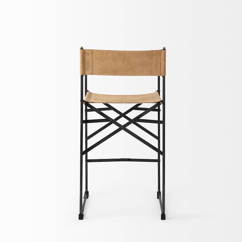 Direttore Black Genuine Leather Seat with Black Metal Frame Counter Stool