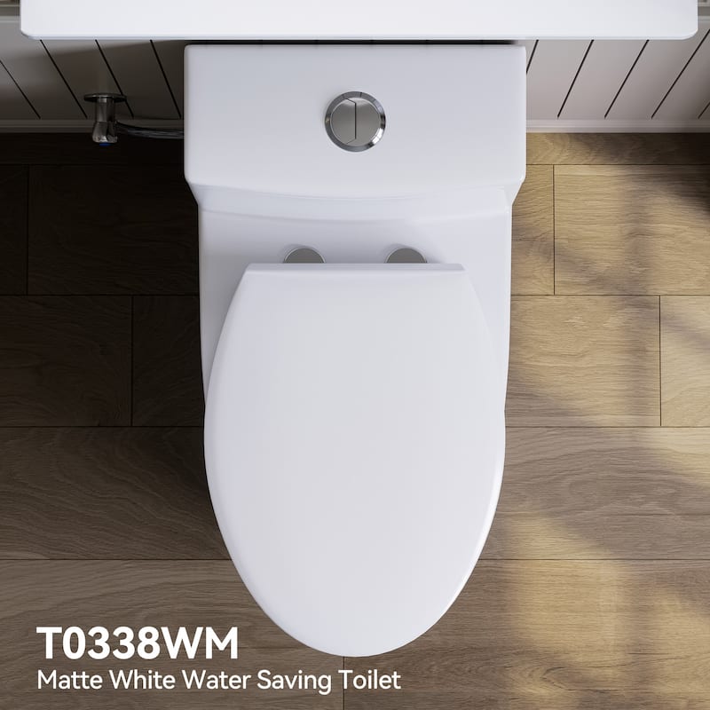 HOROW One Piece 0.8/1.28 GPF Dual Flush Elongated Matte White Toilet with ADA Height and Soft Close Seat - N/A