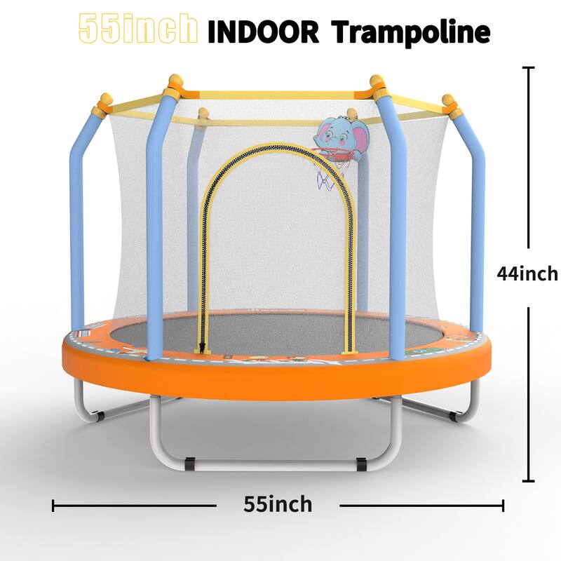 55-inch Trampoline for Kids Indoor & Outdoor Small Toddler Trampoline with Basketball Hoop