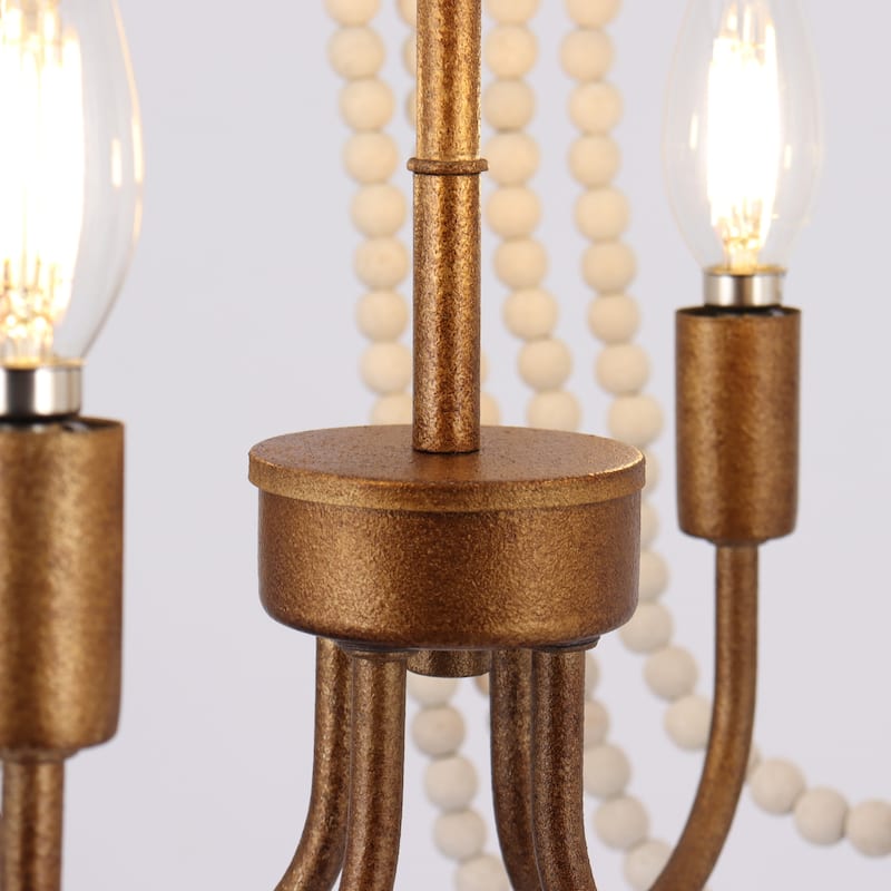 Renia Empire Farmhouse Wood Beaded Coastal Chandelier 4-light Empire Hanging Lights for Living Room Bedroom