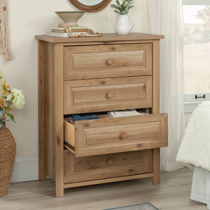 Rustic Brown 4-Drawer Storage Cabinet with Safety Lock for Bedroom Living Room - Brown