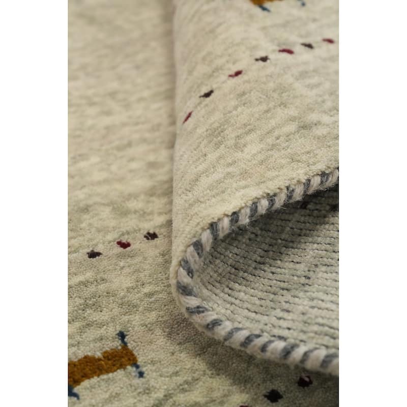 Hand Knotted Oriental 100% Wool Carpet Tribal Animal Pictorial Beige & Ivories Gabbeh Runner Rug - 9' 9'' X 2' 6''