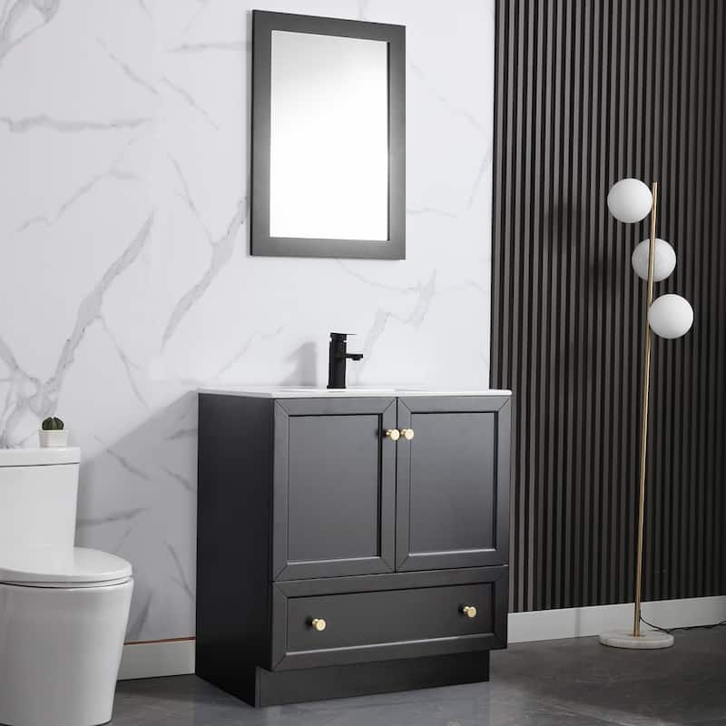 Solid Wood Bathroom Vanity Cabinet with Ceramic Undermount Sink Top Skirting Design