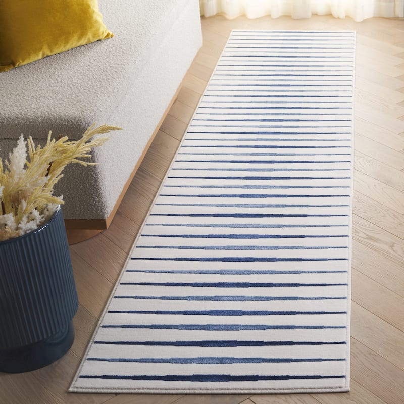 SAFAVIEH Groove Angelka Modern Striped Rug - 2'3" x 8' Runner - Ivory/Blue