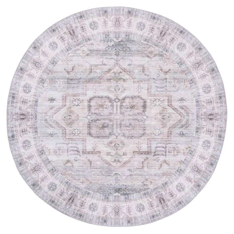 SAFAVIEH Arizona Jettie Machine Washable & Slip Resistant Rug - Light Green/Beige - 6' Round