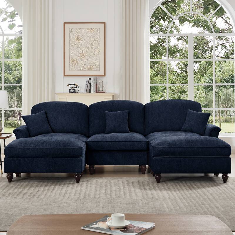 GDFStudio - Classic Modular U-Shaped Chenille 107" Sectional Sofa with Ottomans
