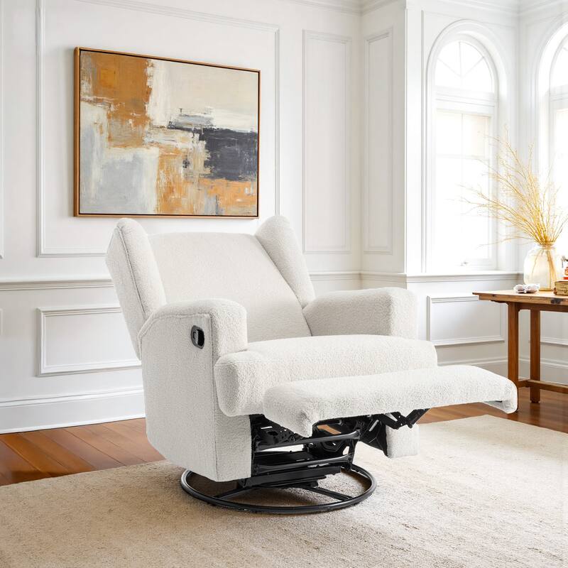 31'' W Wingback Manual Glider Swivel Rocker Recliner Nursery Chair - Beige
