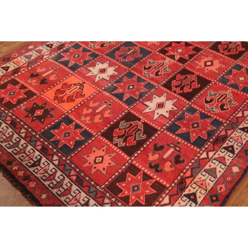Hand Knotted Oriental 100% Wool Carpet Traditional All-Over Red Shiraz Area Rug - 9' 3'' X 5' 3''