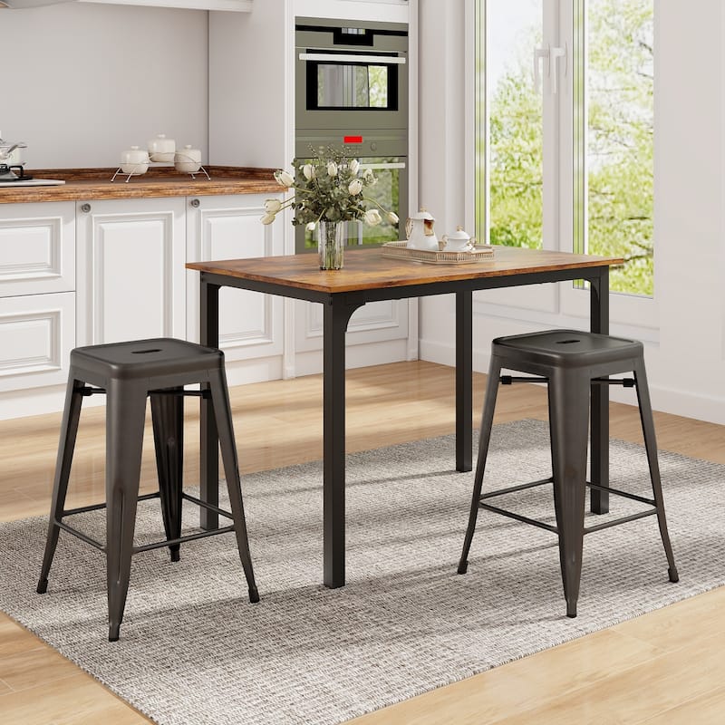 4-Piece 24" Space Saving Stackable Metal Bar Stools with Footrest for Kitchen or Patio - 16" x 16" x 24"