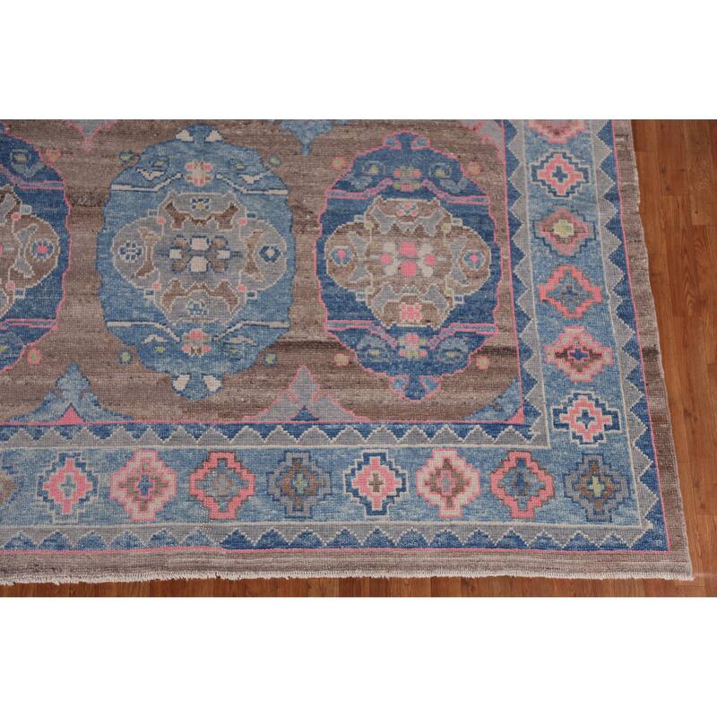 Hand Knotted Oriental 100% Wool Carpet Transitional Geometric Brown Oushak Area Rug - 12' 6'' X 8' 6''