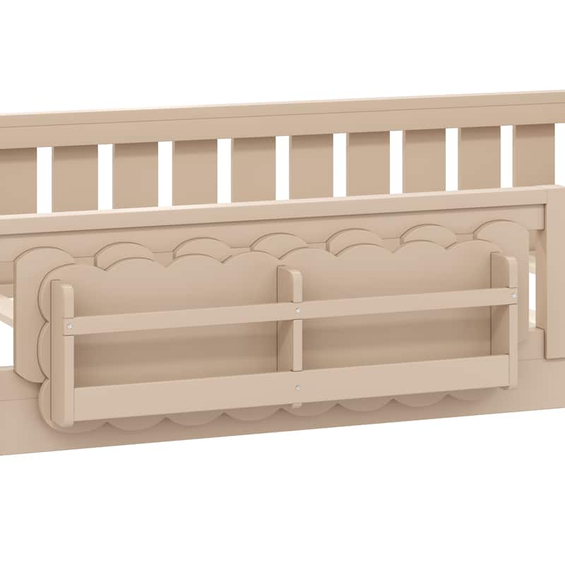 Kid Wood Platform Storage Bed Montessori Toddler Floor Bed Children Daybed with Guardrail and Side Creativity Storage Shelves