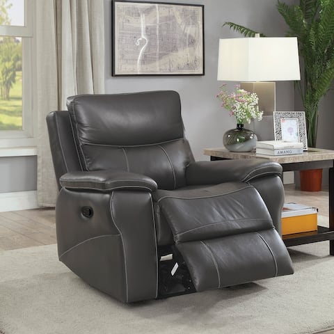 Furniture of America Yail Contemporary Grey Leather Power Recliner