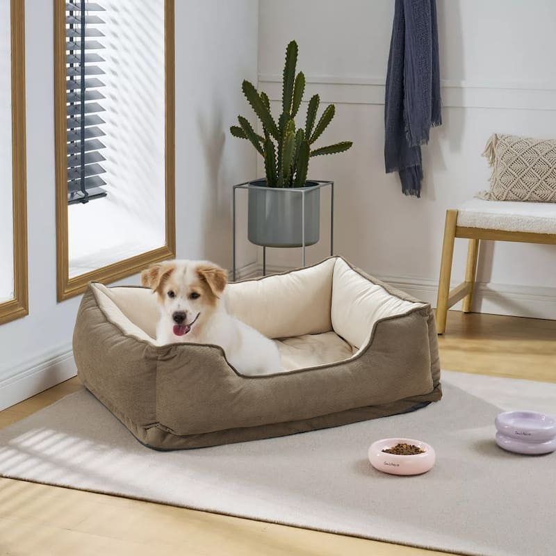 Textured Plush Rectangle Pet Bed - 33"x 24"x 11" - Taupe