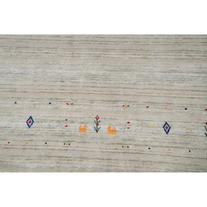 Hand Knotted Oriental Viscose Silk Carpet Tribal Animal Pictorial Beige & Ivories Gabbeh Area Rug - 8' 0'' X 7' 11''