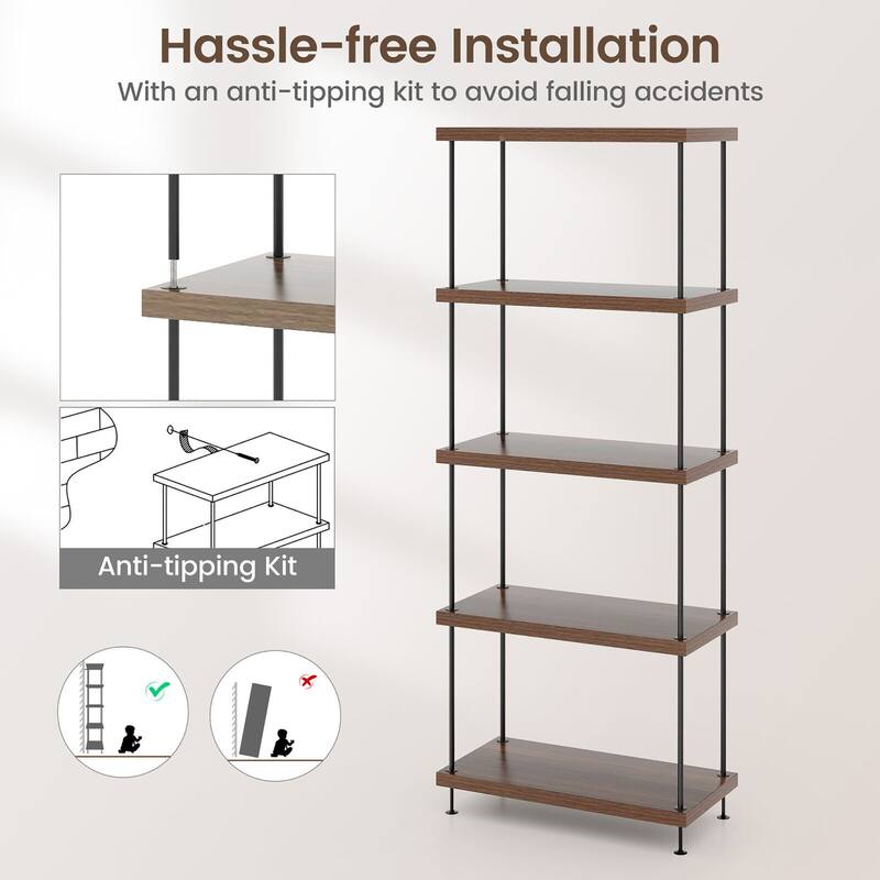 Gymax 5-Tier Multipurpose Display Rack Freestanding Bookshelf w/ Metal