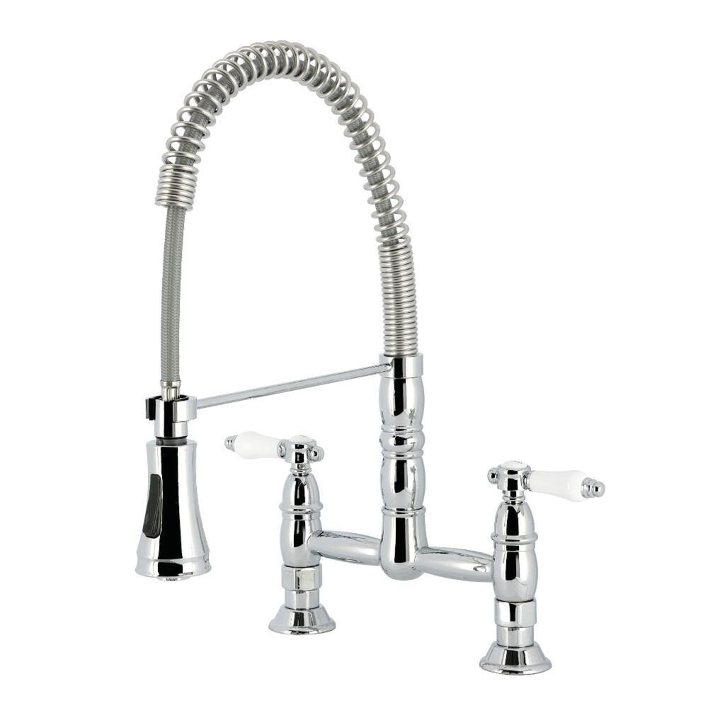 Kingston Brass Essex Double-Handle Wall-Mount Pre-Rinse Bridge Kitchen Faucet