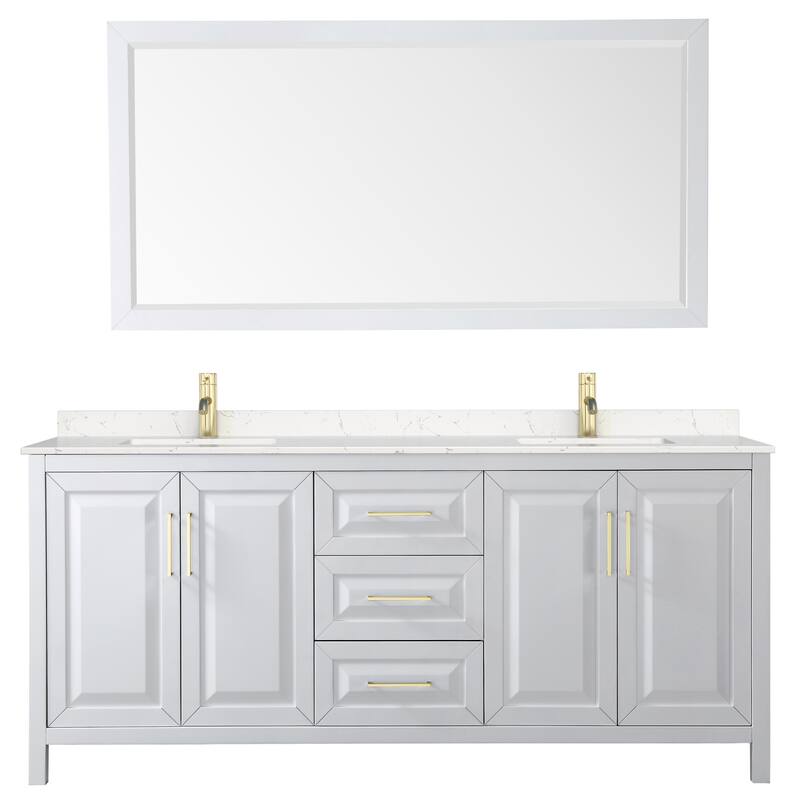 Daria 80 Inch Double Vanity, Cultured Marble Top, 70 Inch Mirror
