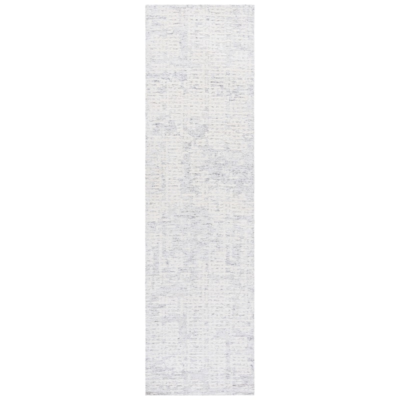 SAFAVIEH Handmade Ebony Marcijona Modern Contemporary Wool Rug - 2'3" x 9' Runner - Silver/Ivory