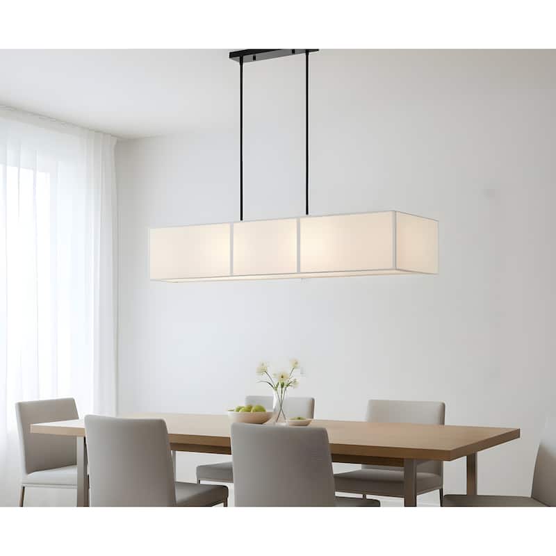 6-Light Rectangular Fabric Shaded Chandelier with Bottom Reflector - Black