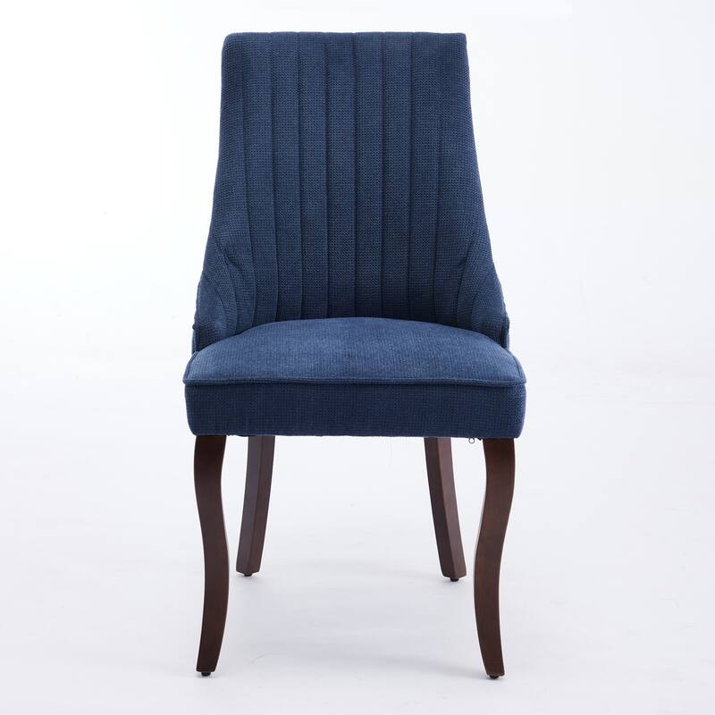 Flocking Linen Upholstered Dining Chairs with Curved Solid Wood Legs,Set of 2