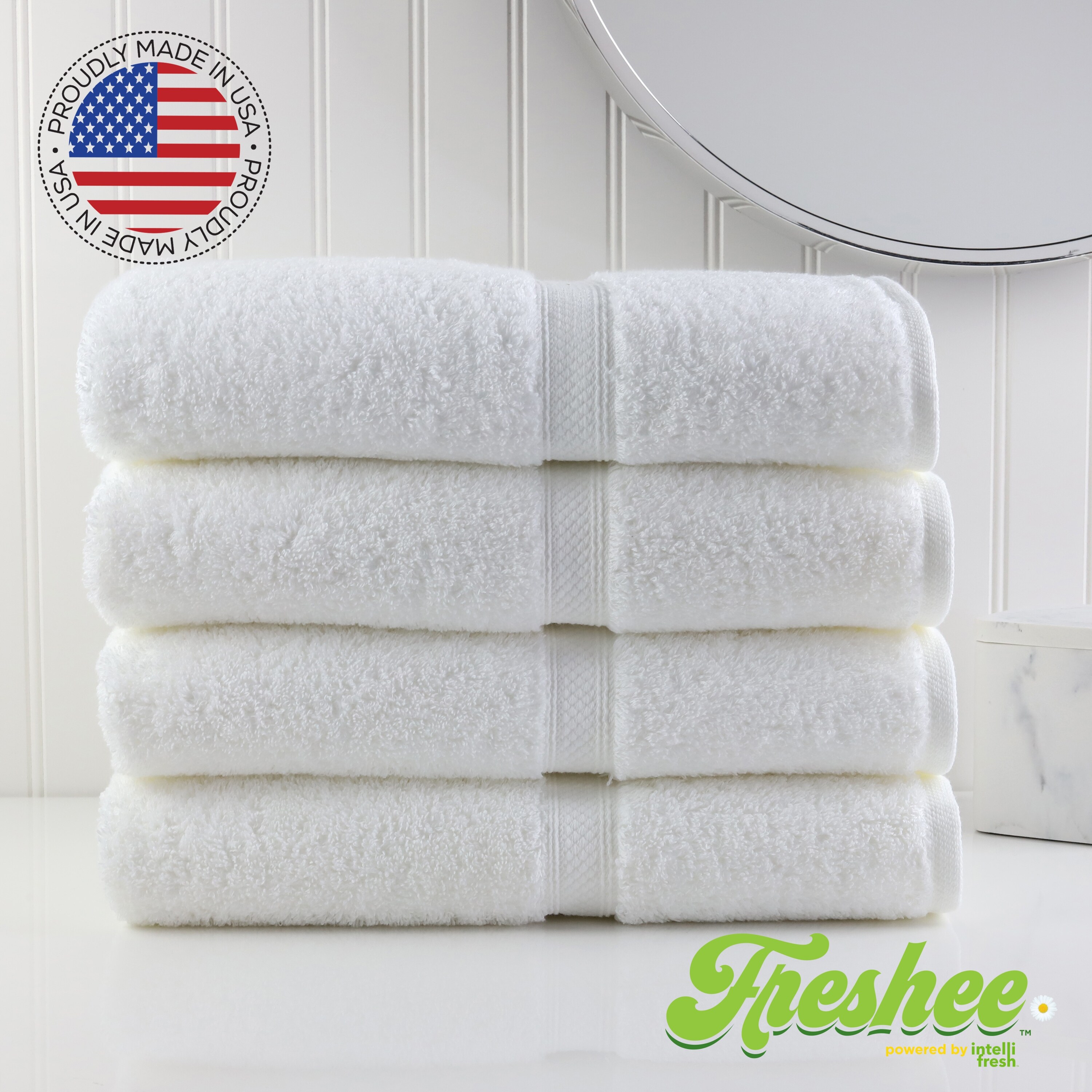 Freshee 4 Piece Bath Set Antimicrobial Odor Protection White Bed